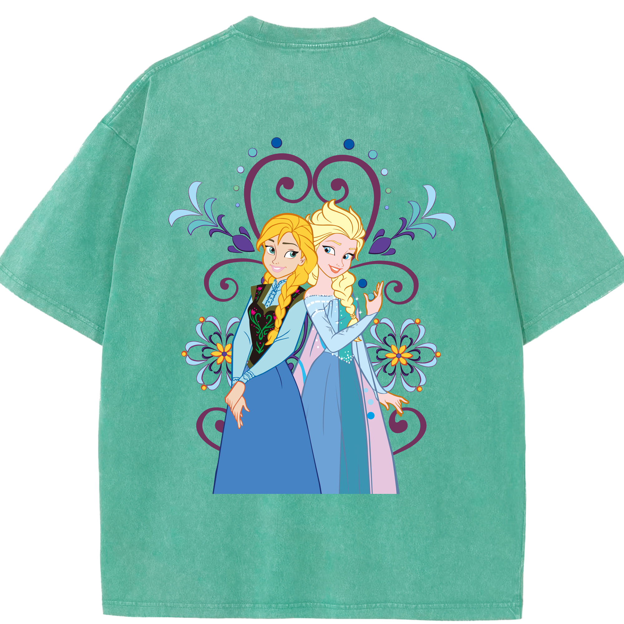 （画像用） アナと雪の女王 アンナ エルサ Frozen Anna Elsa 綿100% ヴィンテージ風 半袖Tシャツ（背面プリント）